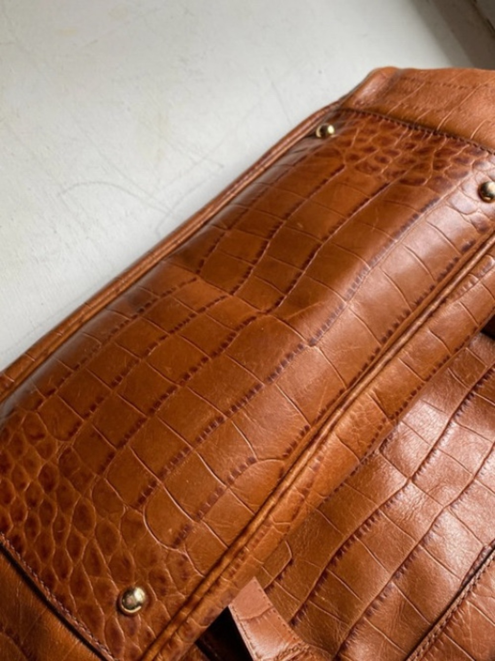 Ralph Lauren Croc-Embossed Brown Leather Bag - Picture 7 of 8